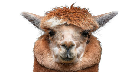 Obraz premium Close-up portrait of an alpaca with a transparent background.