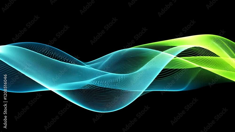 Poster colorful abstract waves flowing in a dynamic pattern against a black background