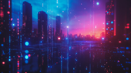 Smart digital Innovation city with connection network reciprocity over the cityscape. of future smart wireless digital city and social media networking systems that connects people with in city