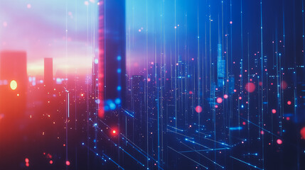 Obraz premium Smart digital Innovation city with connection network reciprocity over the cityscape. of future smart wireless digital city and social media networking systems that connects people with in city