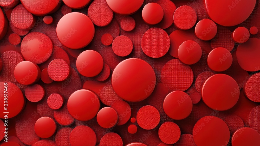 Poster vibrant red circular patterns on a textured surface