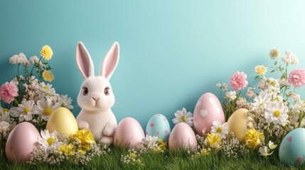 Obraz premium Easter celebration poster and banner template with festive bunny and floral decor