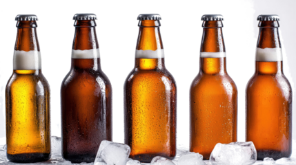 Selection of Chilled Beer Bottles on Ice Generative AI