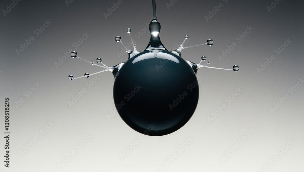 Poster dark liquid drop falling with tiny splashes