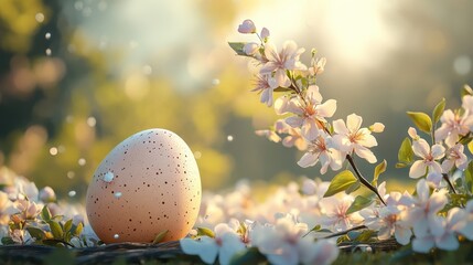 Fototapeta premium Joyful easter card design featuring decorative egg and spring flowers