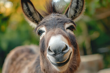 Fototapeta premium Laughing Donkey with a Playful Expression in a Sunny Pasture