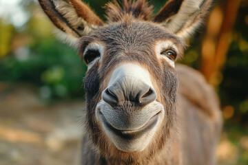 Fototapeta premium Laughing Donkey with a Playful Expression in a Sunny Pasture