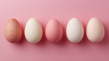 Vibrant easter egg arrangement on pink background for holiday celebrations