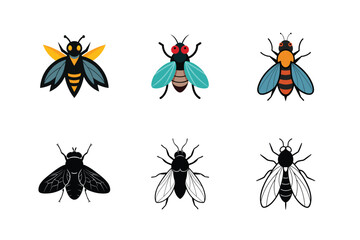 set of botfly vecotor illustration on white background
