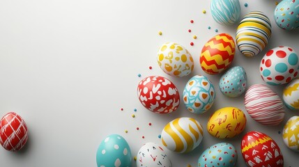 Vibrant easter eggs with colorful patterns on white background for holiday design