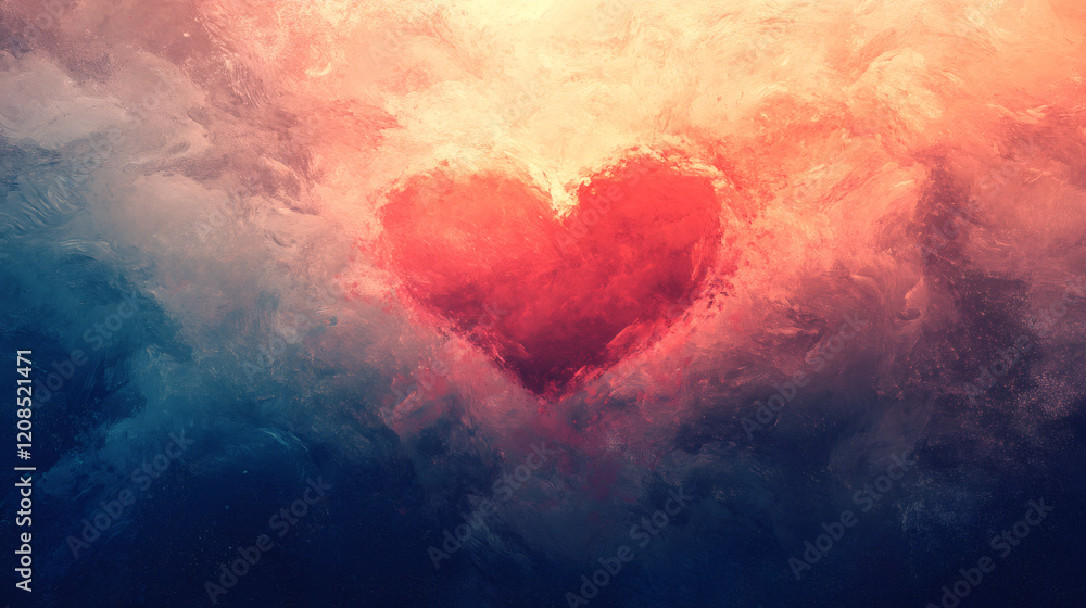 Aufkleber luminous crimson heart emitting soft glow against textured romantic background, creating elegant spa