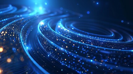 Abstract lines of shiny circle on dark blue background. Geometric design of the strip line. Bright, modern blue lines. Futuristic technology concept. Suitable for post, technology, design, background