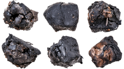 Natural Black Coals on Transparent Background Generative AI