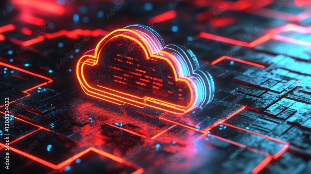 Poster a d-rendered concept of cloud storage with icons and futuristic graphics.