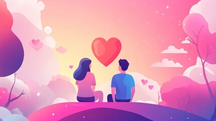 Loving Couple Silhouetted Against Sunset, Romantic Valentine's Day Scene