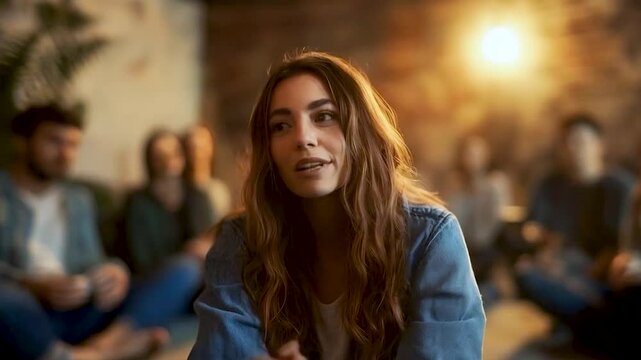 woman talking about hr feeling in a group theraphy