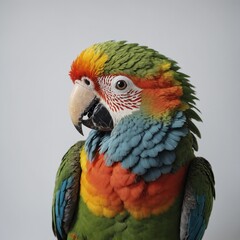 A parrot with angelic wings glowing softly on a white background.