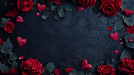 Dark Red Roses and Hearts Valentine's Day Frame