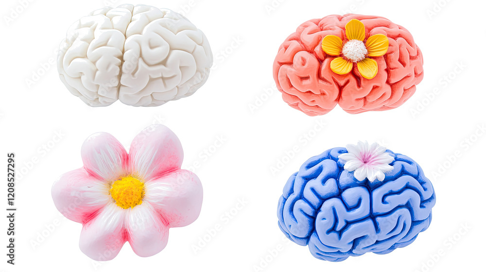 Poster Blossoming Brains Collection on Clear Background Generative AI