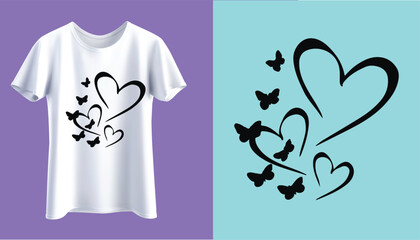 Love heart butterfly t- shirt design.