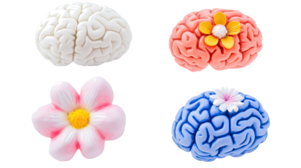 Blossoming Brains Collection on Clear Background Generative AI
