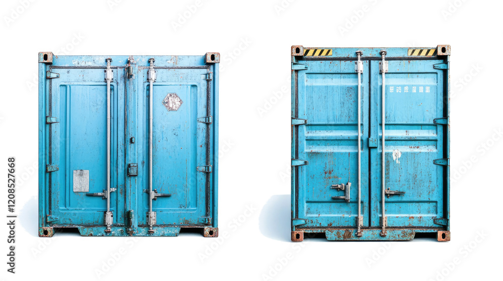 Aufkleber blue cargo container set on a transparent background generative ai