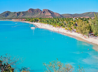 Antigua. North from Coco Beach over Valley Church Bay and Lignum Vitae Bay to Jolly Harbour on west...
