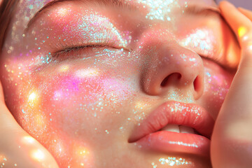Obraz premium A woman with glitter on her face is smiling