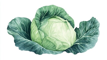 Obraz premium Watercolor Cabbage with Lush Green Leaves