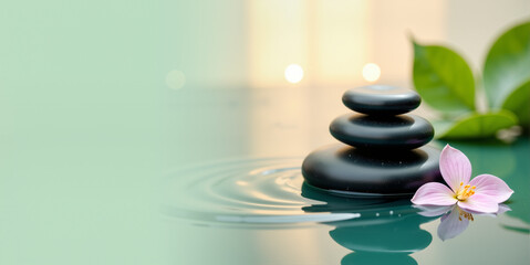 Spa banner with stones and flower, relaxation and wellness design