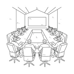 Simple sketch design drawing of Corporate Leadership Convenes: Inside the Executive Boardroom. The Modern Corporate Boardroom Where Vision Meets Decision illustration in simple sketch business design.