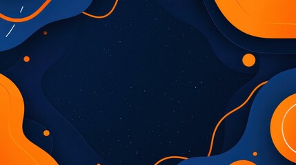 Fototapeta premium Bright geometric blue background with dynamic shapes and orange lines, perfect for modern visual projects and eyecatching designs.