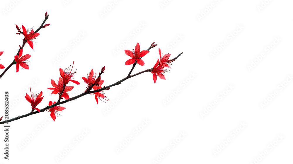 Poster red flower branches on transparent background generative ai
