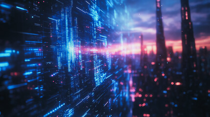 Obraz premium Smart digital Innovation city with connection network reciprocity over the cityscape. of future smart wireless digital city and social media networking systems that connects people with in city