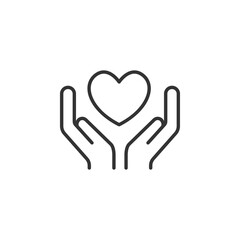 Minimalist heart in hands icon symbolizing love and care