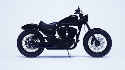 Obraz premium Black motorcycle, side view, studio shot, minimalist background, transport advertising
