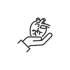 Heart in hand: minimalist line art icon depicting human heart care