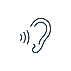 Minimalistic ear icon with sound waves for hearing or audio concepts