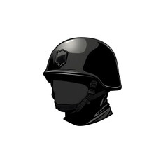 Fototapeta premium A simple vector of a combat helmet with a patch symbolizing unit affiliation. Combat helmet with patch.