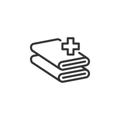 Minimalist medical textbook icon with cross symbol depicting healthcare and education concepts
