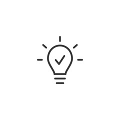 Minimalistic check mark light bulb icon symbolizing innovative ideas and success
