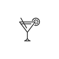 Minimalist martini cocktail icon with lemon slice on white background