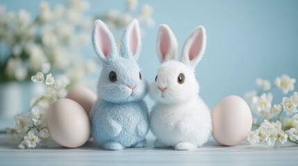 Fototapeta premium Cute bunny eggs on white wooden table for easter decoration and inspiration