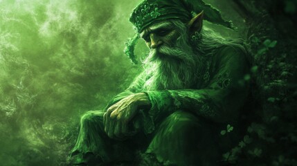 Pensive Elder in an Enchanted Green Forest