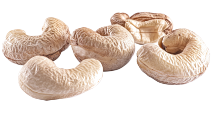 Cashew Nuts Arranged in a Set on a Clear Backdrop Generative AI