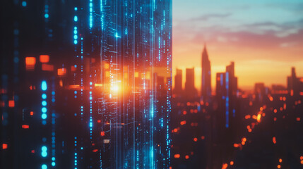 Smart digital Innovation city with connection network reciprocity over the cityscape. of future smart wireless digital city and social media networking systems that connects people with in city