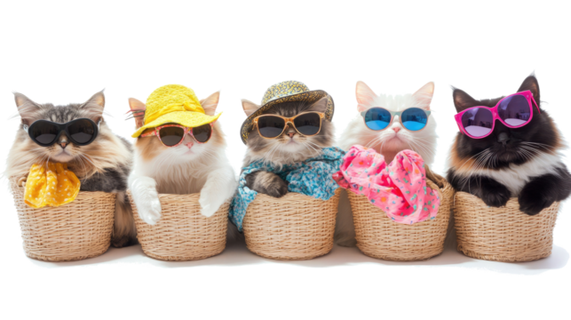 Cats Dressed for Summer Fun in Trendy Sunglasses Generative AI