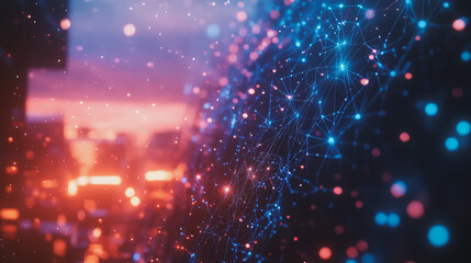 Smart digital Innovation city with connection network reciprocity over the cityscape. of future smart wireless digital city and social media networking systems that connects people with in city