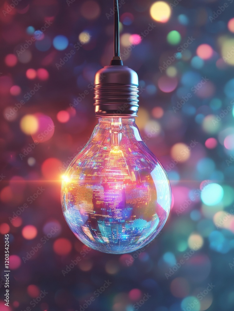 Aufkleber glowing light bulb with data visualization and blurry background