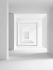 White open space office interior with blank wall